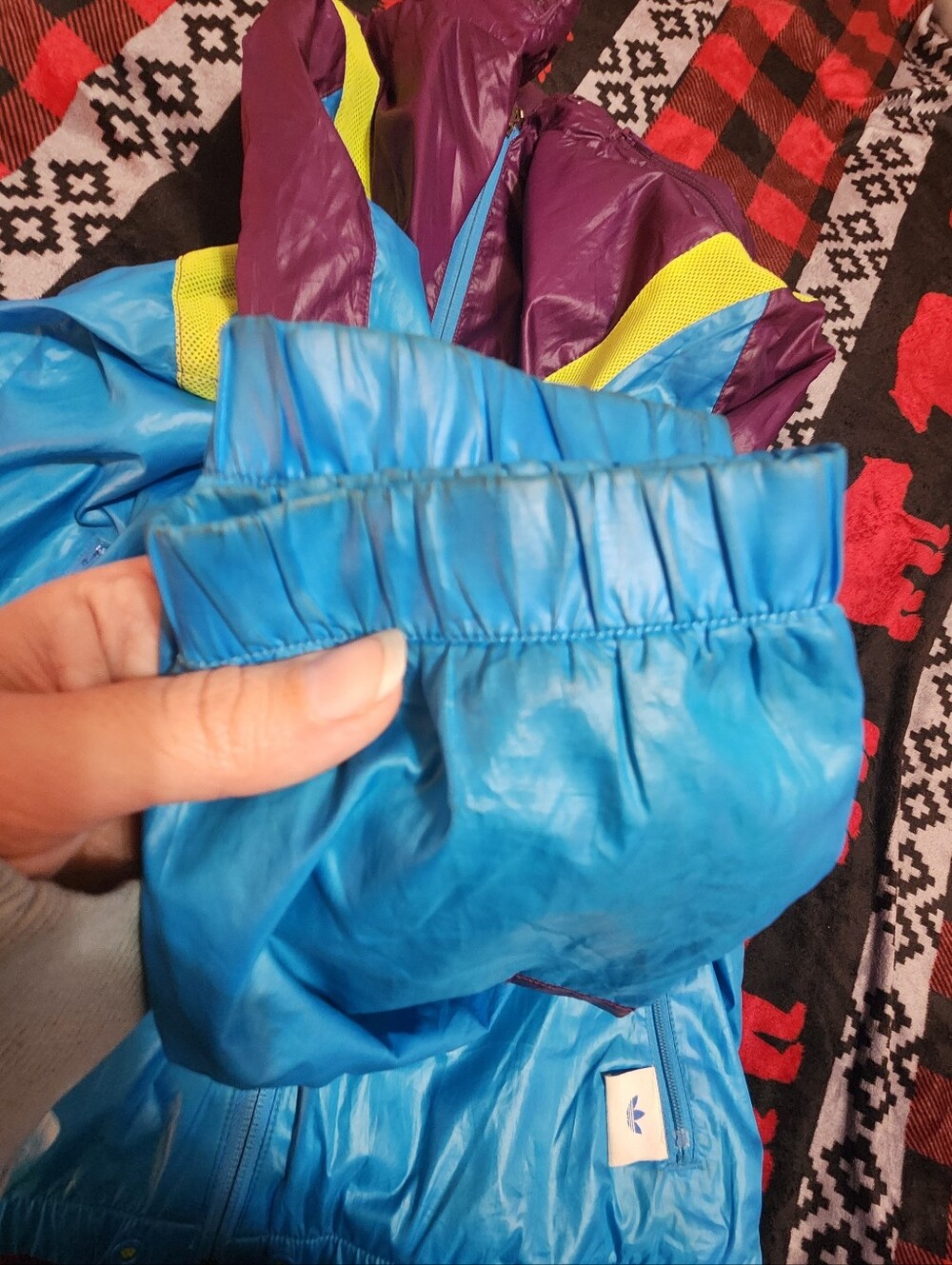 Y2K Adidas Originals Colorblock Windbreaker Jacket Mens M Burgundy Blue - Picture 15 of 16
